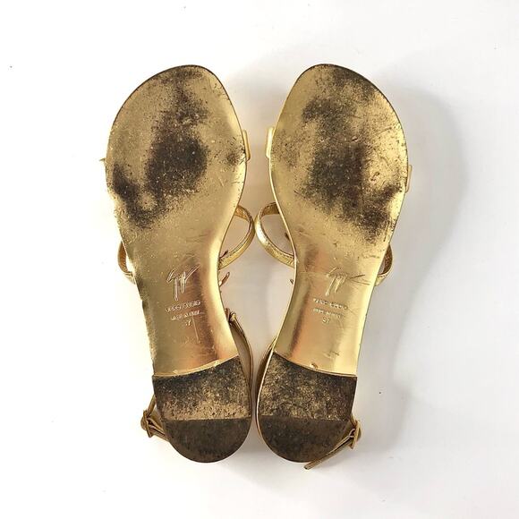 Giuseppe Zanotti Fishbone Gold Piranha Crystal Embellished Flat Sandals 37 - Picture 7 of 8